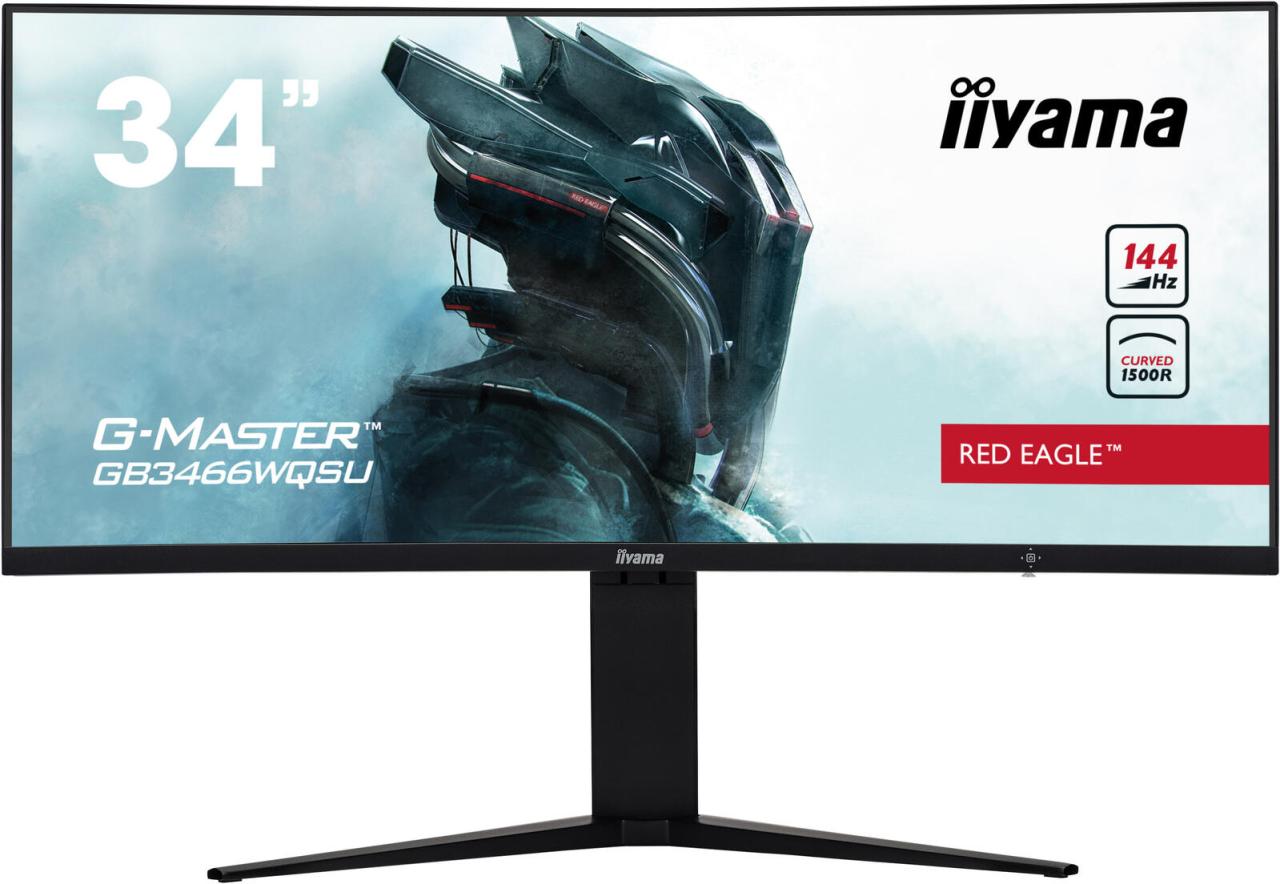 4948570117406 - IIYAMA G-Master GB3466WQSU-B1 8636cm 8640cm (34) 3440x1440 UWQHD 1500R Curved 144Hz VA panel 1ms HDR400 FreeSync Speakers 2xHDMI 2xDP [Energieklasse F] (GB3466WQSU-B1) - Sonderposten