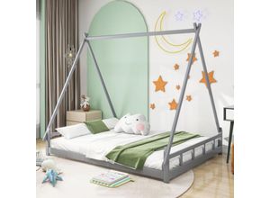 4951277629905 - Okwish - Massivholz Kinderbett 140200cm Zeltbett Hochbett Jugendbett Eltern-Kind-Bett Massivholzbettgestell Grau