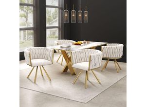 4951285152716 - Set mit 4 Samt-Esszimmerstühlen luxuriöser Drehstuhl für Wohnzimmer Schlafzimmer Freizeit-Drehstuhl mit vier Stützbeinen aus Metall Beige und Gold