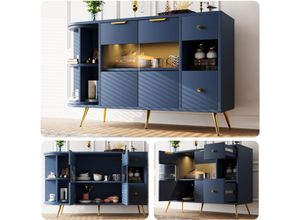 4971277629606 - Esszimmer-Sideboard Wohnzimmer-Aufbewahrungsschränke mit Glasschiebetüren und LED-Leuchten Holz-Sideboard freistehende Schränke Buffetschränke