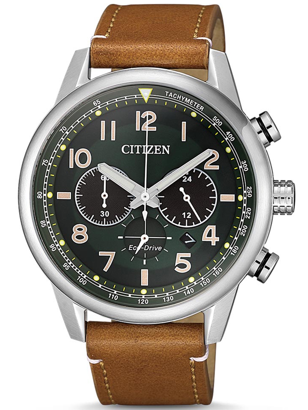 4974374283795 - Chronograph CITIZEN CA4420-21X Armbanduhren braun Herren Armbanduhr Herrenuhr Solar Stoppfunktion Lederarmband