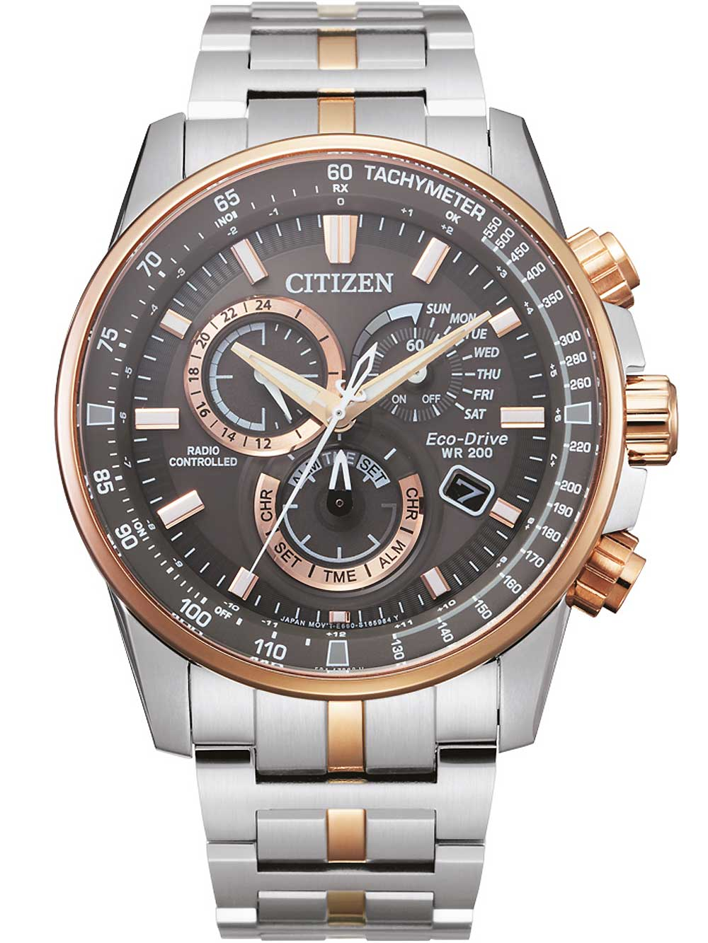 4974374295668 - Funkchronograph CITIZEN CB5886-58H Armbanduhren rosegold (silberfarben roségoldfarben) Herren Solaruhren Armbanduhr Herrenuhr Solar Stoppfunktion