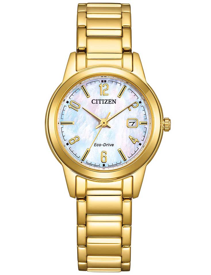 4974374339690 - Solaruhr CITIZEN FE1242-78D Armbanduhren goldfarben Damen Solaruhren Armbanduhr Damenuhr Edelstahlarmband Datum