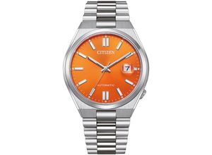 4974374341518 - Automatikuhr CITIZEN Armbanduhren silberfarben (silberfarben orange) Damen Automatikuhren Armbanduhr Damenuhr Herrenuhr Edelstahlarmband Saphirglas Datum