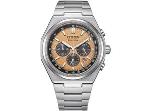 4974374341679 - Chronograph CITIZEN Armbanduhren titansilberfarben orange Herren Uhren Armbanduhr Herren Titan Eco-Drive Solar Stoppfunktion Saphirglas