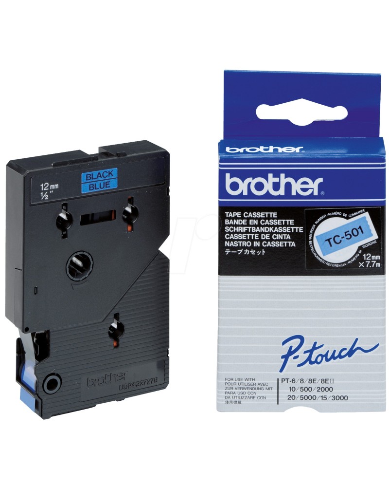 4977766050609 - P-touch Schriftband TC-501 12mm x 77m schwarz blau laminiert selbstklebend 4977766050609 Brother