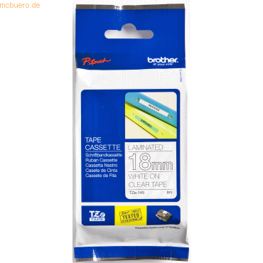 4977766684965 - TZe 145 - Laminiertes Klebeband - weiß auf durchsichtig - Rolle (18 cm x 8 m) - 1 Rolle(n) - für P-Touch PT-123 4977766684965 - TZe 145 - Laminiertes Klebeband - weiß auf durchsichtig - Rolle (18 cm x 8 m) - 1 Rolle(n) - für P-Touch PT-123