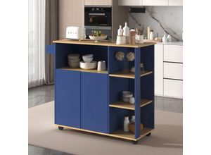 4981280765741 - Redom - l 105 cm x b 38 cm x h 84 cm moderner minimalistischer Speisewagen Sideboard Arbeitsplatte mit Holzmaserung marineblaue Schränke