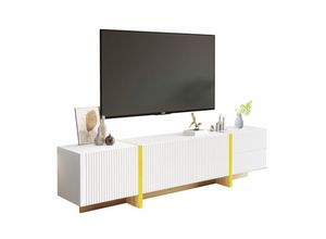 4981280782212 - Redom - TV-Schrank 190 cm 3 Türen 2 Schubladen weiß mit Goldmaserung und Holz