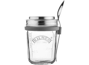 5010853253046 - KILNER Vorratsglas Edelstahl Glas (1-tlg) für Jogurth Quark inkl Edelstahllöffel 350 ml weiß