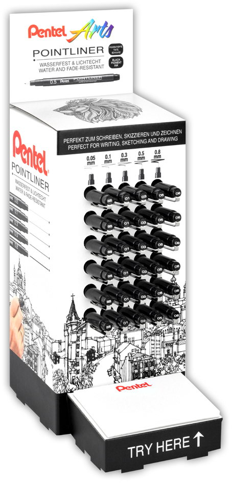 5011433054183 - Pentel Permanent Fineliner Pointliner Thekendisplay