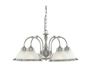 5013874209320 - American Diner - 5 Light Multi Arm Multi Arm Deckenanhänger Satin Silber Acid Ribbed Glass E27 - Searchlight