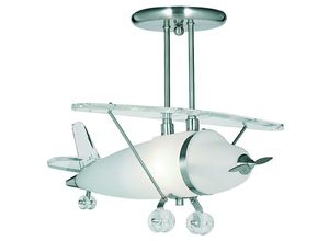 5013874246028 - Searchlight Novelty - 1 Light Novelty Flugzeug Semi Flush Deckenleuchte Satin Silber und Glas E27