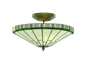 5013874251879 - New York - 2 Licht Semi Flush Deckenleuchte Antik Messing Tiffany Glas E14 - Searchlight