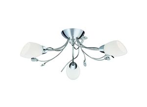 5013874334893 - Gardenia - 3 Light Multi Arm Decken-Semi Flush Light Chrom Kristall und Opalglas E14 - Searchlight