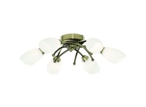 5013874357496 - Opera - 6 Light Flush Multi Arm Deckenleuchte Antik Messing und Opalglas G9 - Searchlight