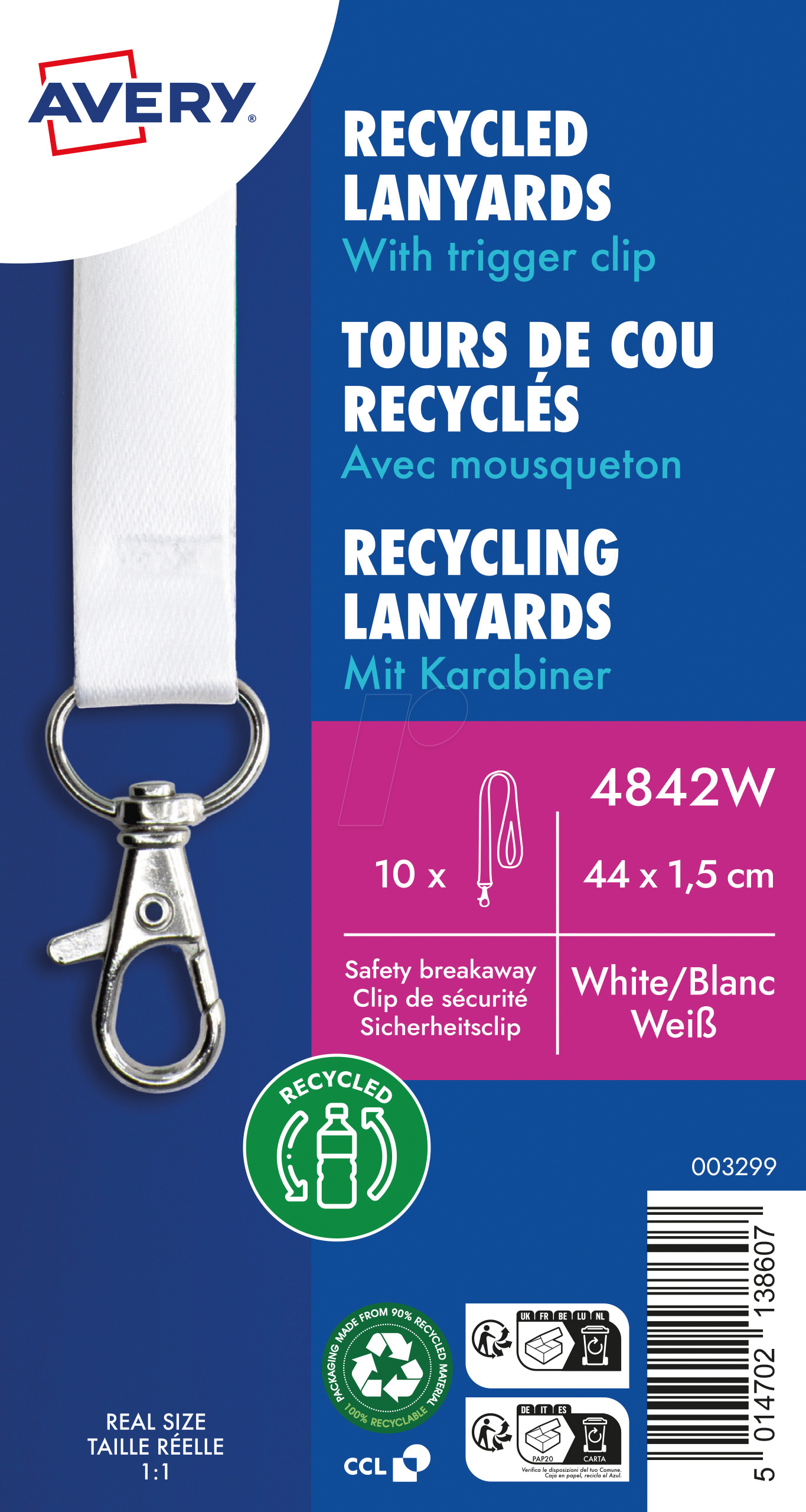 5014702138607 - Lanyard 4842W 15x440mm ws 10St 5014702138607 AVERY Zweckform