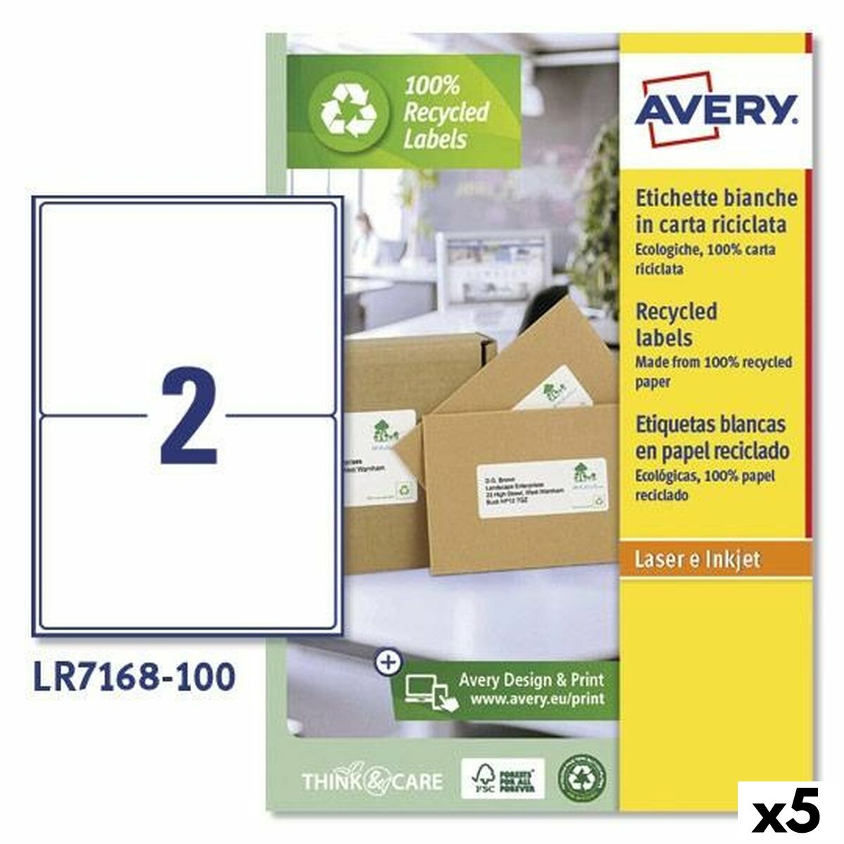 5014702815164 - Drucker-Etiketten Avery LR7168 1996 x 1435 mm Weiß 100 Bettlaken (5 Stück)