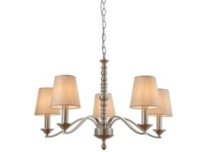 5016087029693 - Astaire - 5 Light Multi Arm Deckenanhänger Satin Nickel Natur Tc Stoff E14 - Endon