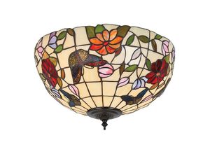 5016087897995 - Interiors Butterfly - 2 Light Medium Ceiling Flush Light Glas im Tiffany-Stil E27