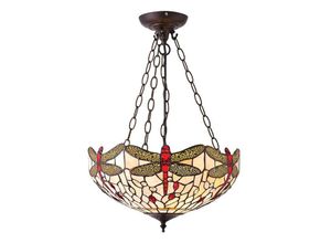 5016087898244 - Interiors 1900 - Interiors Dragonfly Beige - 3 Light Medium Inverted Ceiling Anhänger Bronze Beige Libelle Tiffany Glas E27