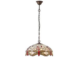 5016087898442 - Interiors 1900 - Interiors Dragonfly Beige - 3 Light Medium Deckenanhänger Bronze Beige Libelle Tiffany Glas E27