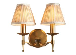 5016087899586 - Interiors 1900 - Interiors Stanford Antique Brass - 2 Light Indoor Twin Candle Wandleuchte Antik Messing mit Beigetönen E14