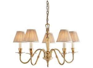 5016087899791 - Interiors Asquith - 5 leichter mehrarmiger Deckenanhänger Kronleuchter aus massivem Messing beige Organza-Effektstoff E14