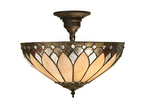 5016087900299 - Interiors 1900 - Interiors Brooklyn - 3 Light Medium Semi Flush Deckenleuchte Bronze Tiffany Glas E27