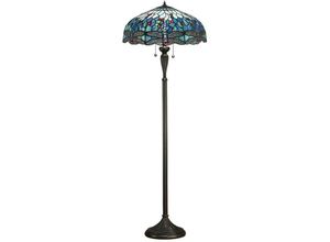 5016087900602 - Interiors 1900 - Interiors Dragonfly Blue - 2 helle Stehlampe Dunkelbronze Blau Glas im Tiffany-Stil E27