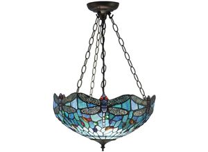 5016087900640 - Interiors 1900 - Interiors Dragonfly Blue - 3 Light Medium Inverted Ceiling Anhänger Bronze Blau Libelle Tiffany Glas E27