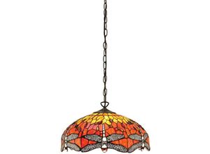 5016087900695 - Interiors Dragonfly Flame - 3 Light Medium Deckenanhänger Bronze Rot Libelle Tiffany Glas E27