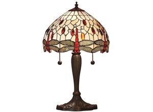 5016087900749 - Interiors 1900 - Interiors Dragonfly Beige - 2 Leichte kleine Tischlampe Dunkelbronze Beige Glas im Tiffany-Stil E27