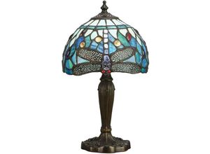 5016087900763 - Interiors 1900 - Interiors Dragonfly Blue - 1 Leichte Tischlampe Dunkelbronze Blau Glas im Tiffany-Stil E14