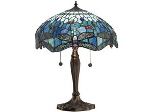 5016087900770 - Interiors 1900 - Interiors Dragonfly Blue - 2 Leichte mittlere Tischlampe Dunkelbronze Blau Glas im Tiffany-Stil E27