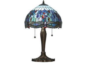 5016087900787 - Interiors 1900 - Interiors Dragonfly Blue - 2 leichte kleine Tischlampe dunkelbronze blau Glas im Tiffany-Stil E27