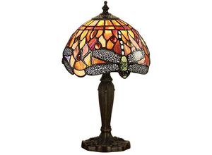 5016087900794 - Interiors 1900 - Interiors Dragonfly Flame - 1 Leichte Tischlampe Dunkelbronze Rot Tiffany-Glas E14