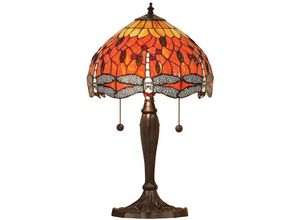 5016087900800 - Interiors 1900 - Interiors Dragonfly Flame - 2 Leichte kleine Tischlampe Dunkelbronze Rot Glas im Tiffany-Stil E27