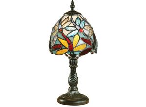 5016087901326 - Interiors Lorette - 1 leichte Mini-Tischlampe aus dunkler Bronze Tiffany-Glas E14