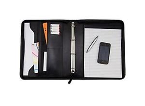 5016469291205 - Konferenzmappe A4 - Schreibmappe - Ringmappe - Reissverschluss - Leder Optik - Schwarz - Kunstleder Body - 340 mm Höhe x 300 mm Breite x 40 mm Tiefe