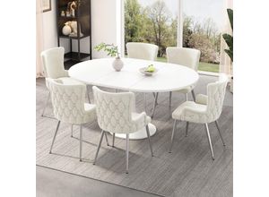 5021280782689 - Redom - Set aus 6 Samt-Esszimmerstühlen luxuriöser Lounge-Sessel für Wohnzimmer Schlafzimmer mit vier silbernen Metallstützbeinen Beige