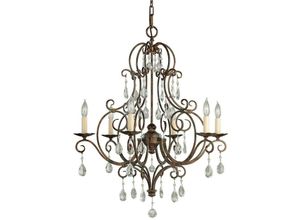 5024005004806 - FE-CHATEAU6 Kronleuchter Chateau E14 40W Stahl Kristall Bronze mokka B638cm Ø638cm dimmbar höhenverstellbar - Feiss