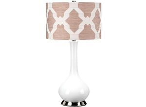 5024005005865 - Lighting milo-pn-tl-ovth Tischleuchte milo E27 1x60W Keramik Stahl Nickel poliert weiß rosa Stoff mit Ouvertüre Distelpattern H69cm B36cm Ø36cm