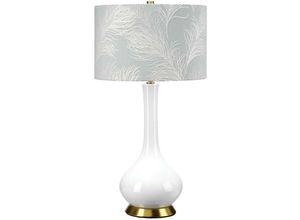 5024005005902 - Lighting milo-ab-tl-fdeb Tischleuchte milo E27 1x60W Keramik Stahl Altmessing weiß blau Stoff mit Entenfeder grauweiß H69cm B36cm Ø36cm mit