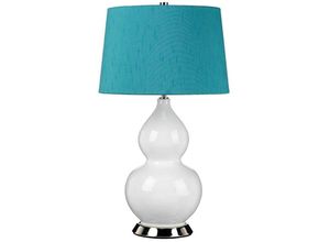 5024005005940 - Lighting isla-pn-tl-teal Tischleuchte isla E27 1x60W Keramik Stahl weiß Nickel poliert Kunstseide grün H64cm B36cm Ø36cm mit Schalter - Elstead