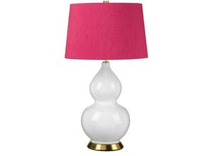 5024005006008 - Elstead - Lighting isla-ab-tl-cranberry Tischleuchte isla E27 1x60W Keramik Stahl weiß Altmessing Kunstseide rosa Preiselbeere H64cm B36cm Ø36cm