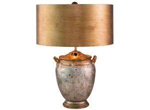 5024005020202 - Fb-jackson-tl Tischleuchte jackson E27 1x60W Stahl Harz antik silber Pergament bemalt Gold H61cm Ø406cm mit Schalter - Flambeau