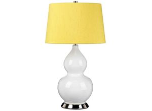 5024005097044 - Lighting isla-pn-tl-yellow Tischleuchte isla E27 1x60W Keramik Stahl weiß Nickel poliert Kunstseide Schöllkrautgelb H64cm B36cm Ø36cm mit Schalter