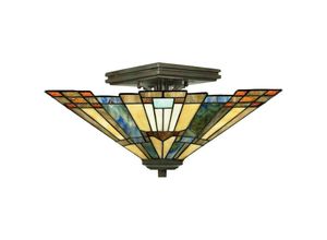 5024005214014 - Quoizel QZ-INGLENOOK-SF Deckenleuchte Inglenook 2xE27 60W Metall Valiant Bronze Tiffany Glas H203cm Ø356cm dimmbar im Tiffany-Stil