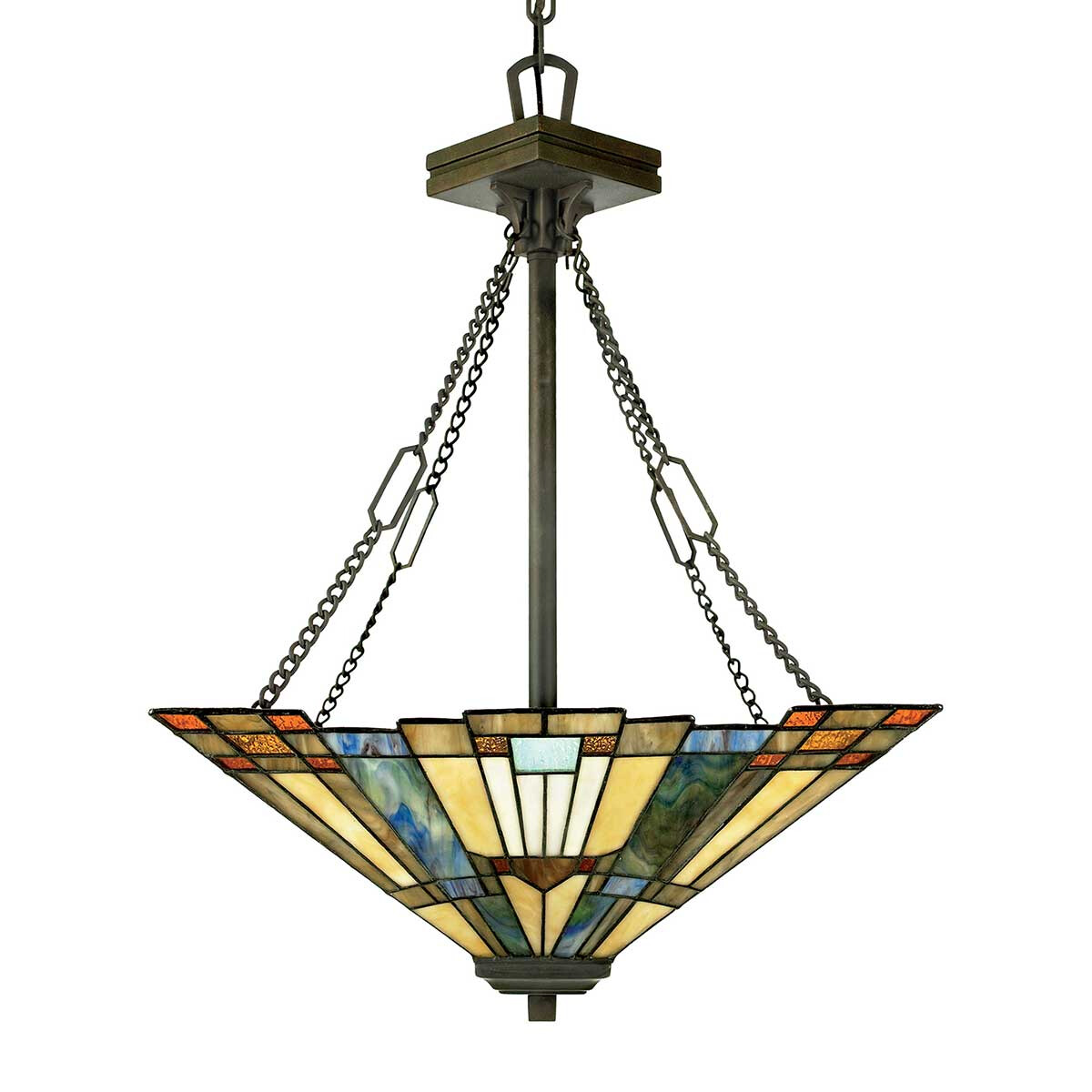 5024005214212 - Quoizel QZ-INGLENOOK-P-B Hängeleuchte Inglenook 3xE27 100W Tiffany Glas Metall Valiant Bronze H749-221cm Ø445cm dimmbar höhenverstellbar im